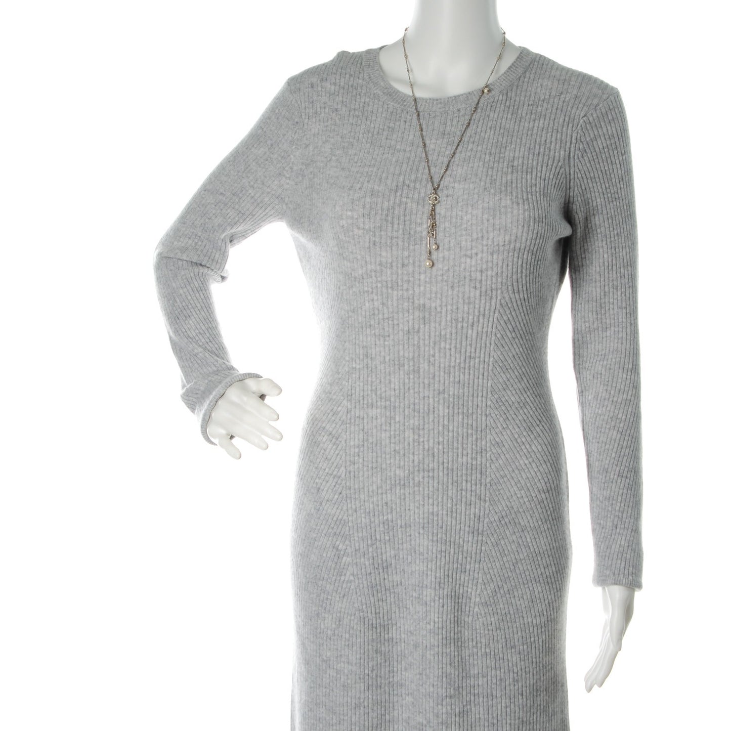 Crystal CC Pearl Lariat Necklace Silver