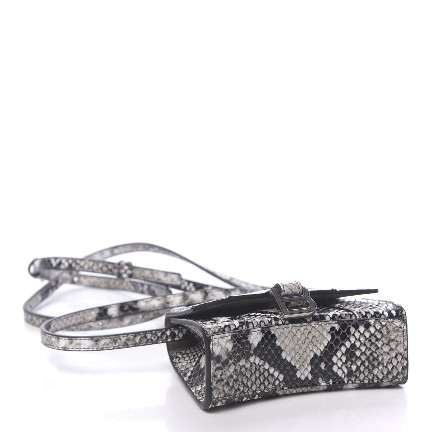 Shiny Calfskin Python Effect Hourglass Top Handle Bag Mini Black White