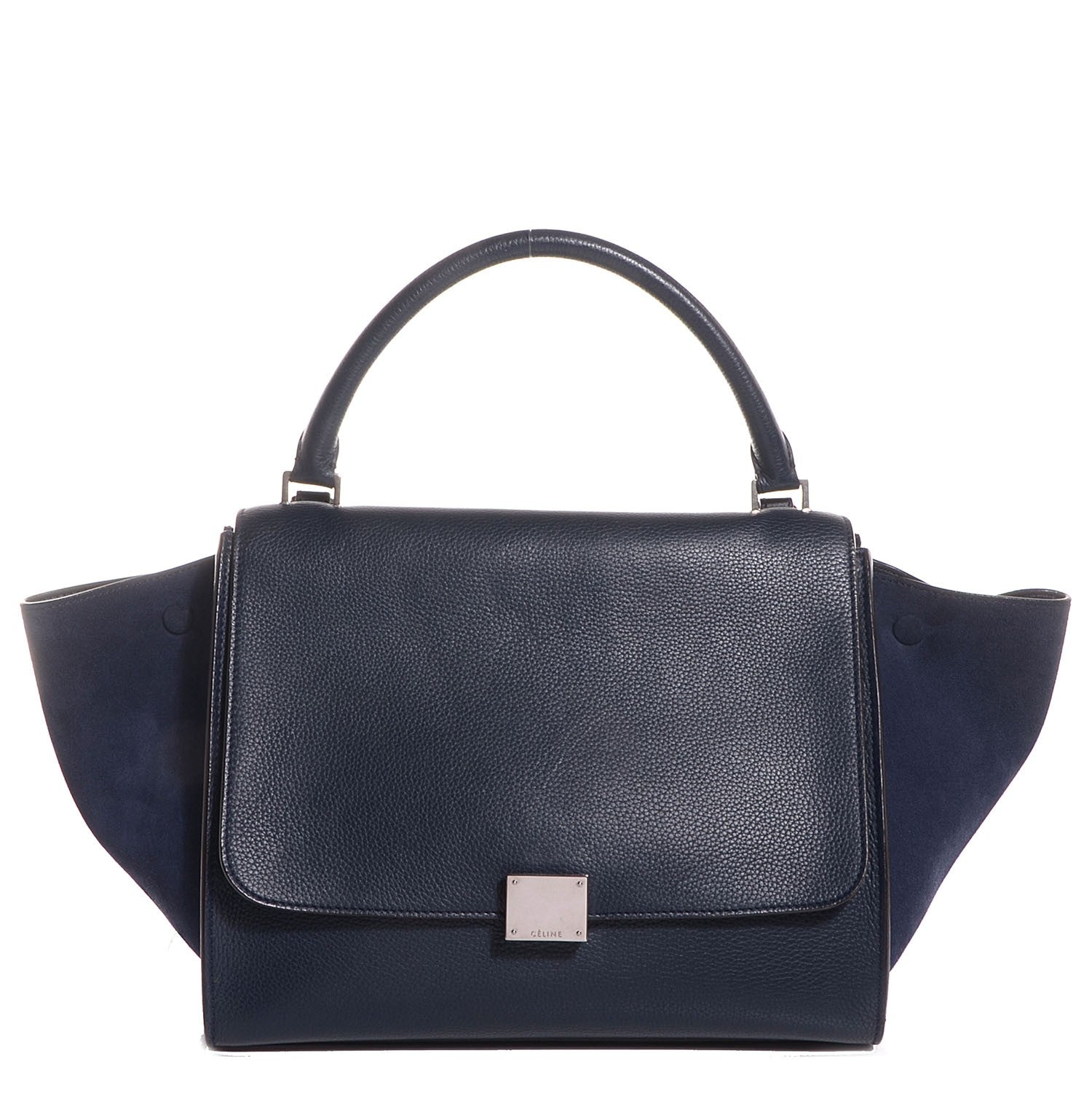 Celine Drummed Calfskin Suede Medium Trapeze Navy Blue 1 of 8