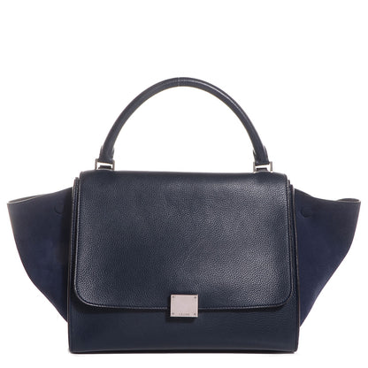 Celine Drummed Calfskin Suede Medium Trapeze Navy Blue 1 of 8
