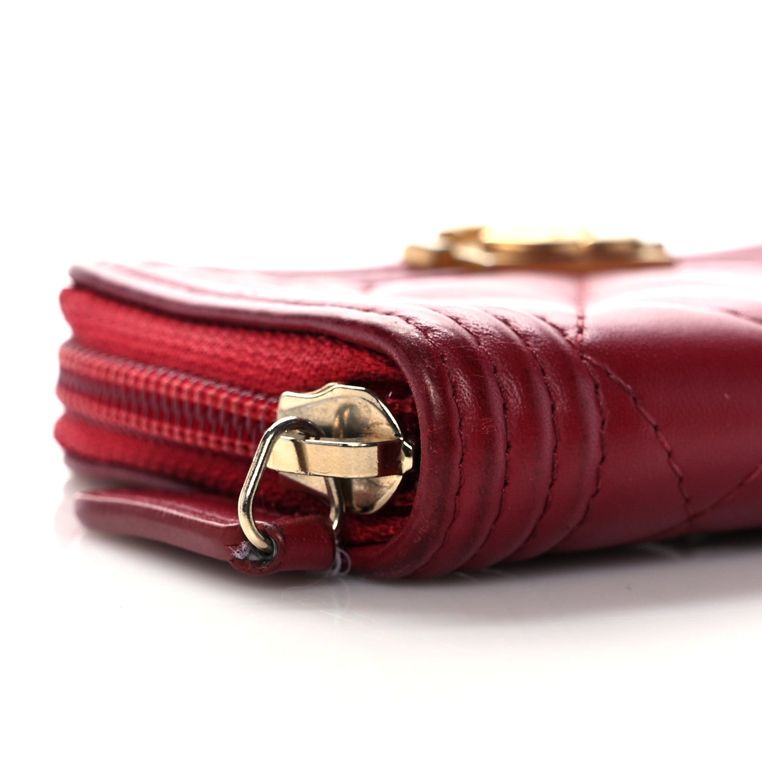 Chanel Lambskin Quilted Boy Zip Around Coin Purse Wallet Red 8 of 14