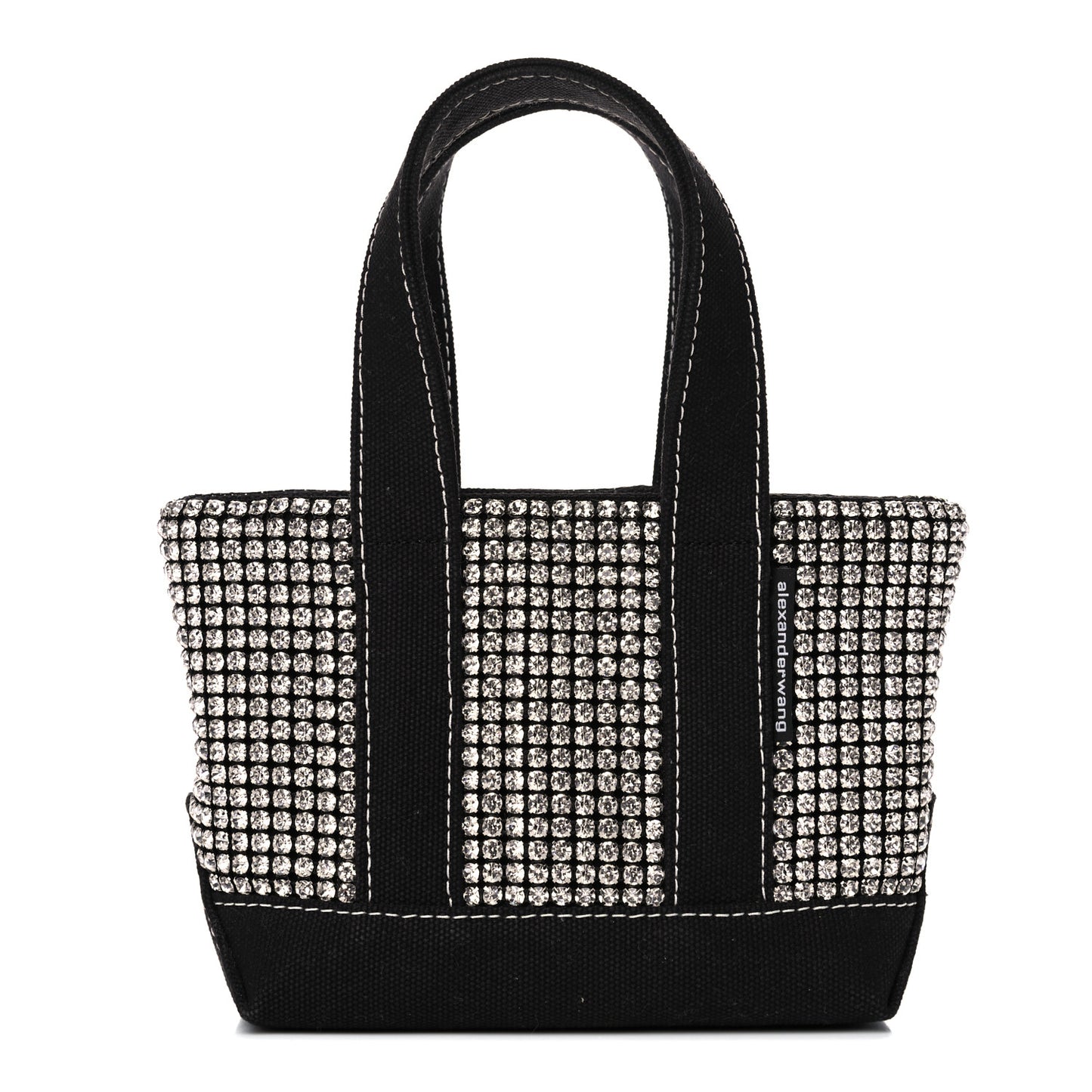 Mesh Crystal Rhinestone Mini Cruiser Tote Black Silver