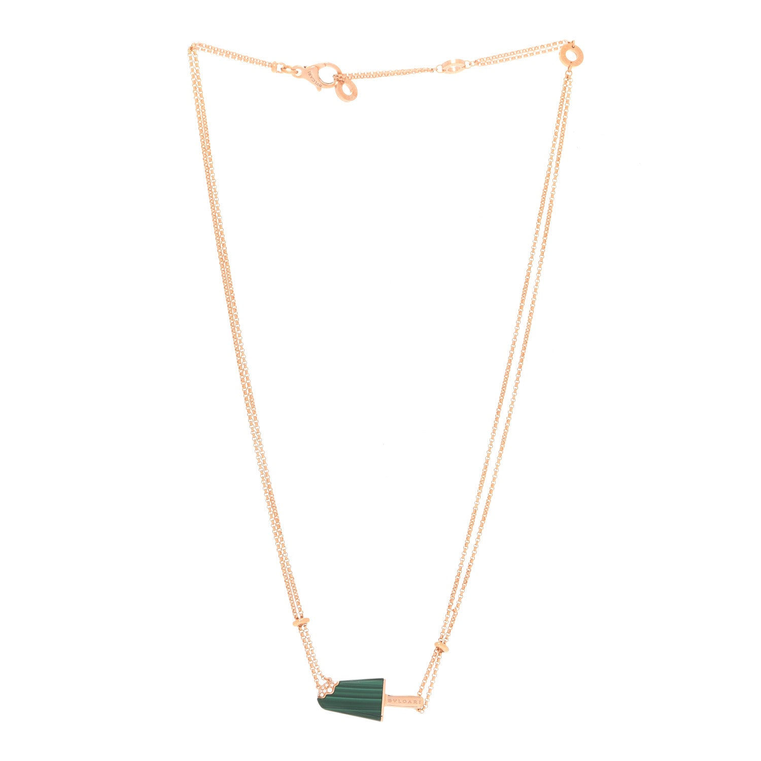 Bulgari 18K Rose Gold Diamond Malachite Gelati Necklace 3 of 6