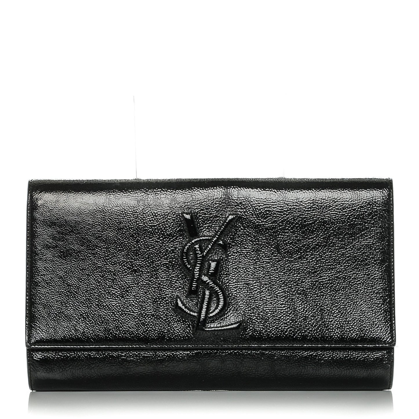 Textured Patent Monogram Large Belle De Jour Clutch Black