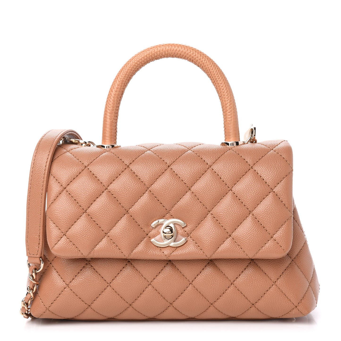 Caviar Quilted Lizard Embossed Mini Coco Handle Flap Brown
