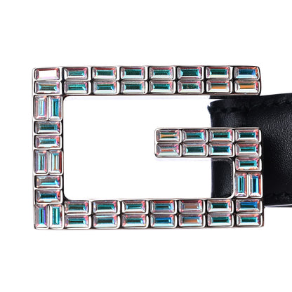Gucci Moon Calfskin Crystal Square G Madelyn 20mm Belt 85 34 Black 5 of 5