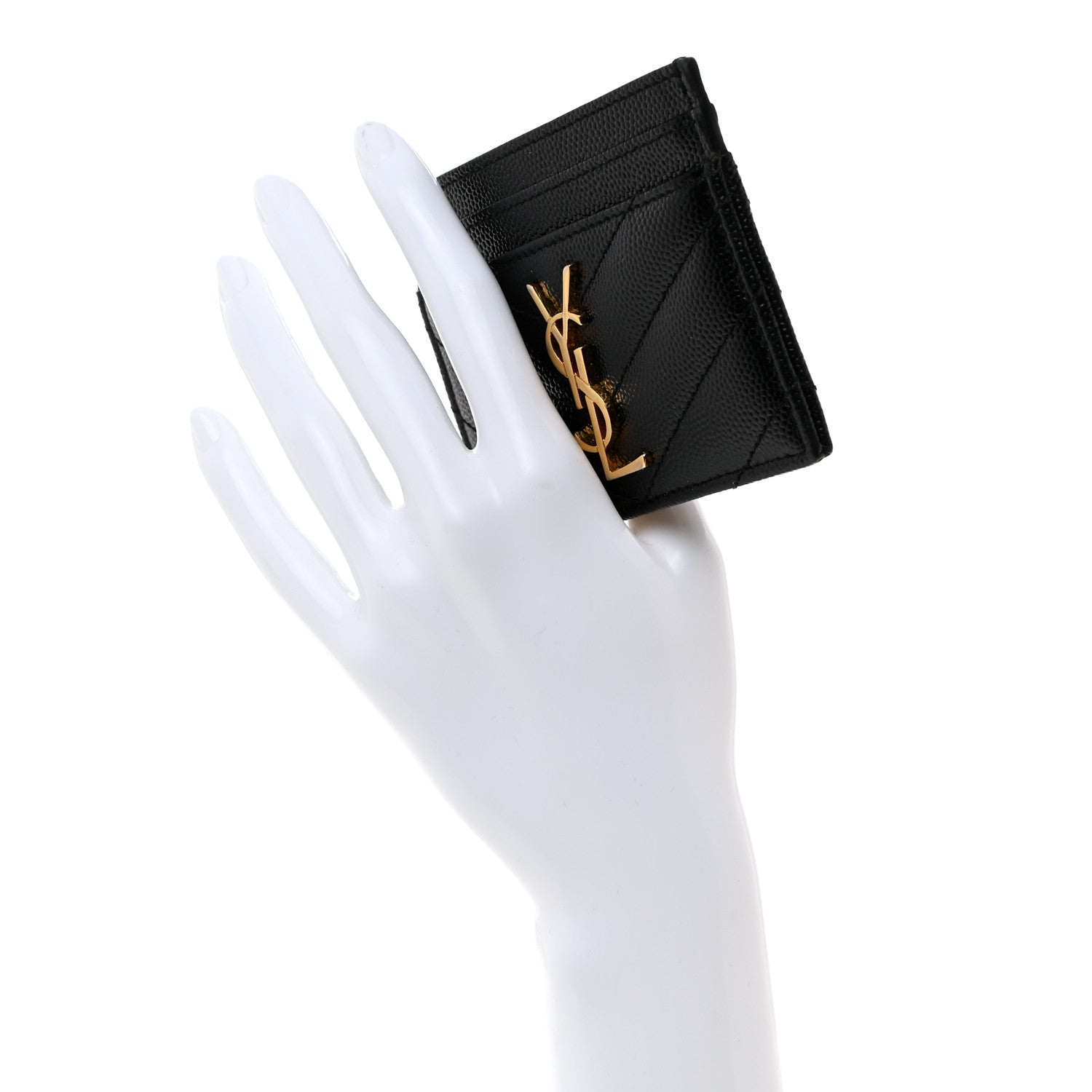 Saint Laurent Grain De Poudre Matelasse Chevron Monogram Credit Card Case Black 4 of 16