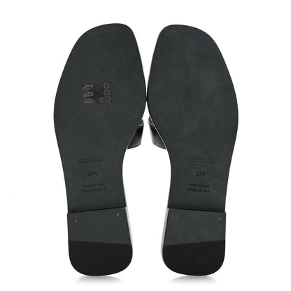 Hermes Box Calfskin Oran Sandals 37.5 Black 6 of 9