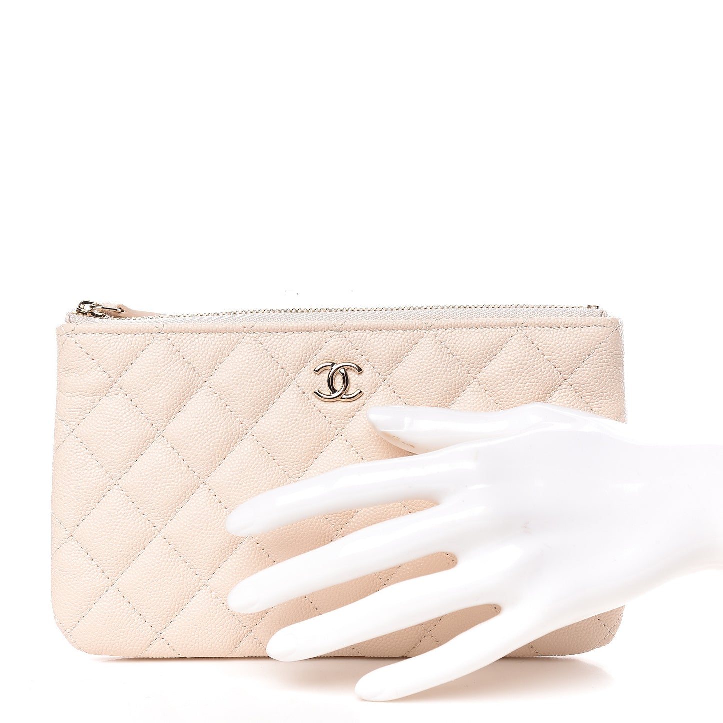 Caviar Quilted Cosmetic Case Light Beige