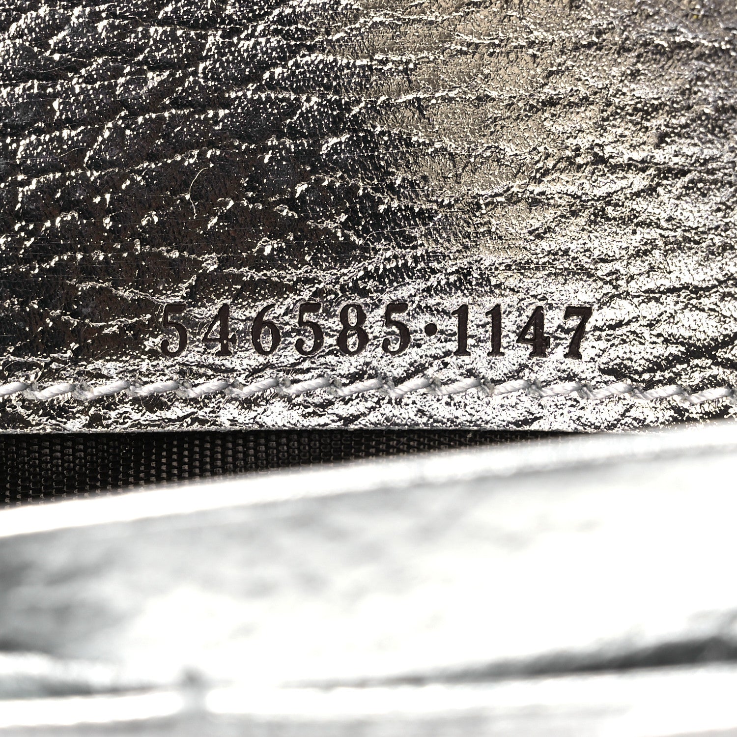 Gucci Metallic Calfskin GG Supreme Monogram Petite GG Marmont Wallet Chain Bag Silver Beige Ebony 7 of 10