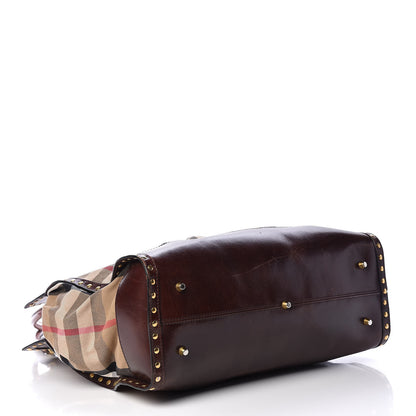 Burberry House Check Studded Large Greenham Tote Dark Tan 7 of 47