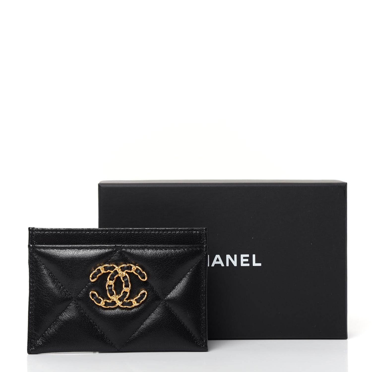 Chanel Shiny Goatskin Quilted Chanel 19 Card Holder Black 8 of 8