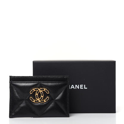 Chanel Shiny Goatskin Quilted Chanel 19 Card Holder Black 8 of 8