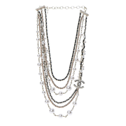 Chanel Pearl Lambskin Chain CC Multi Strand Necklace Gold Pink Black 3 of 5