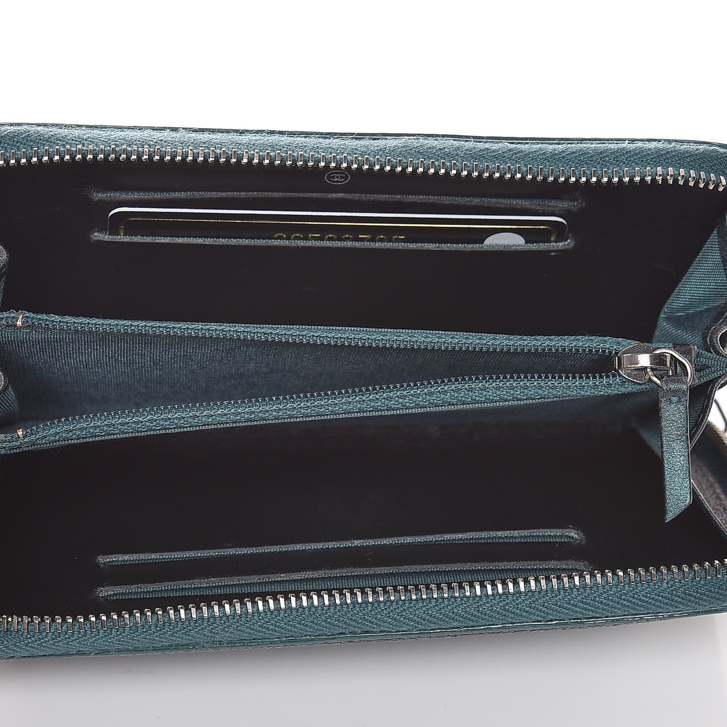 Chanel Iridescent Caviar Quilted Medium Filigree Zip Around Wallet Dark Turquoise 9 of 12