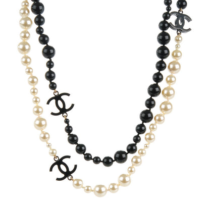 Chanel Pearl Beaded CC Long Necklace Black White 1 of 4