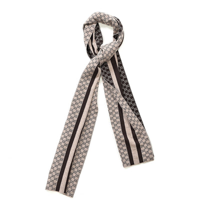 Gucci Wool Tricot GG Monogram Web New Lunicart Scarf Light Brown Dark Brown 1 of 3