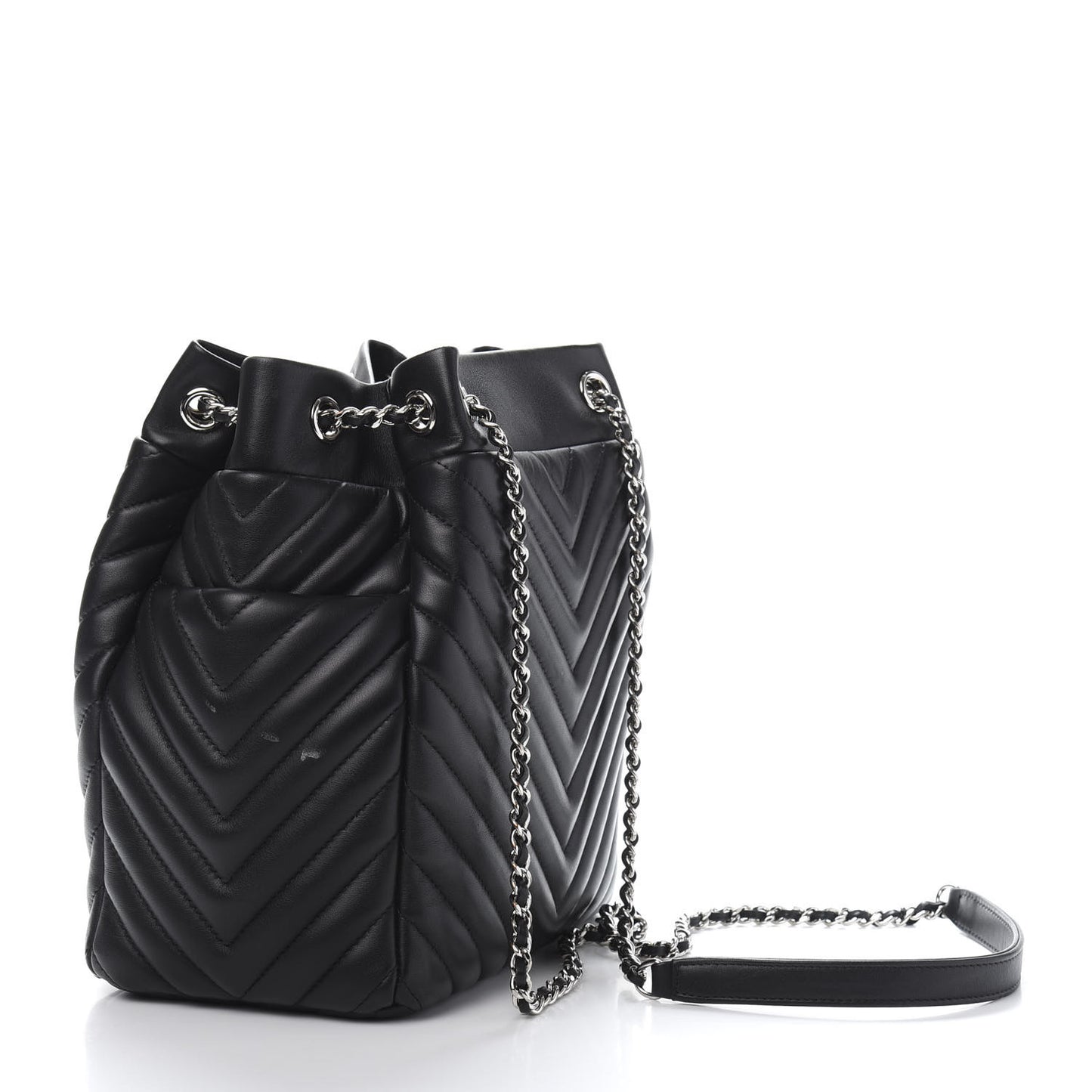 Lambskin Chevron Small Urban Spirit Drawstring Bag Black
