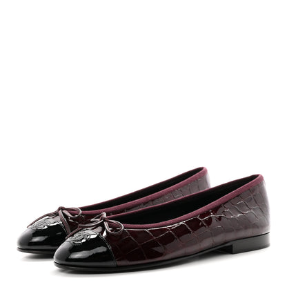 Chanel Patent Calfskin Crocodile Embossed Ballerina Flats 36.5 Dark Burgundy Black 4 of 10