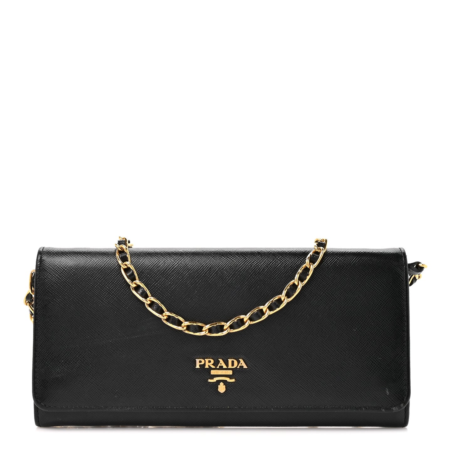 Saffiano Metal Oro Chain Wallet Black