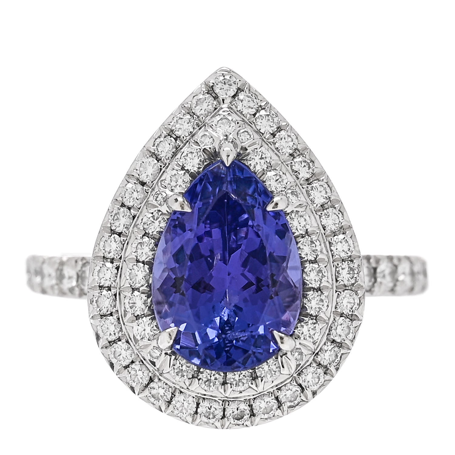 Tiffany Platinum Diamond Tanzanite Soleste Pear Cut Ring 50 5.25 1 of 6