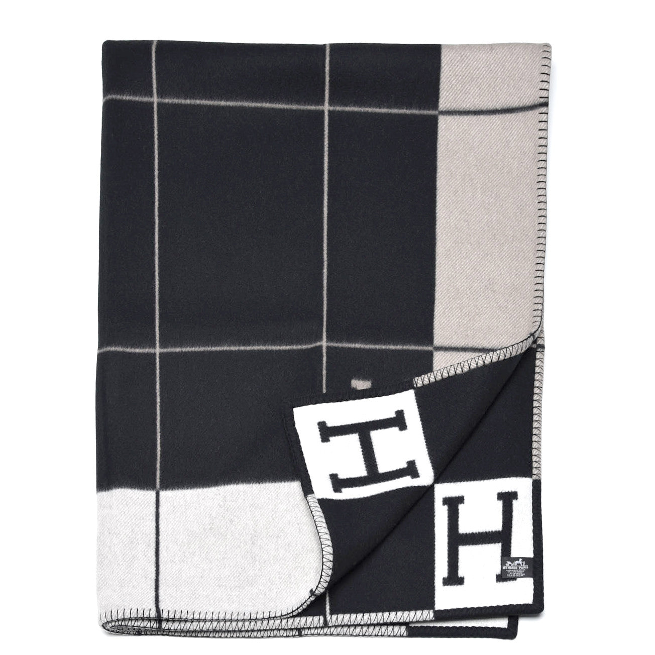 Hermes Wool Cashmere Avalon III Blanket Ecru Black 3 of 4