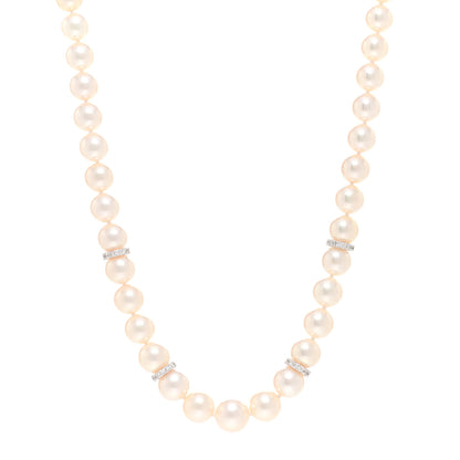 Mikimoto 18K White Gold Diamond Akoya Pearl 7-7.5mm Strand Rondelle Necklace 1 of 4
