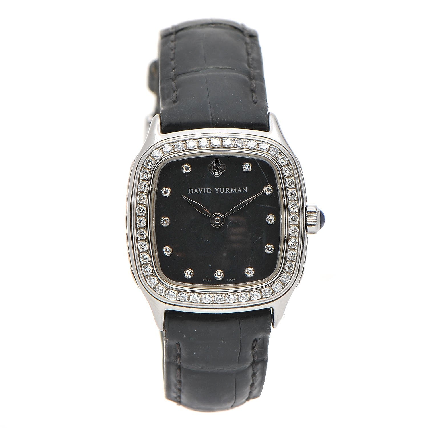 David Yurman Stainless Steel Alligator Diamond Bezel 25mm Thoroughbred Quartz Watch Black 1 of 11