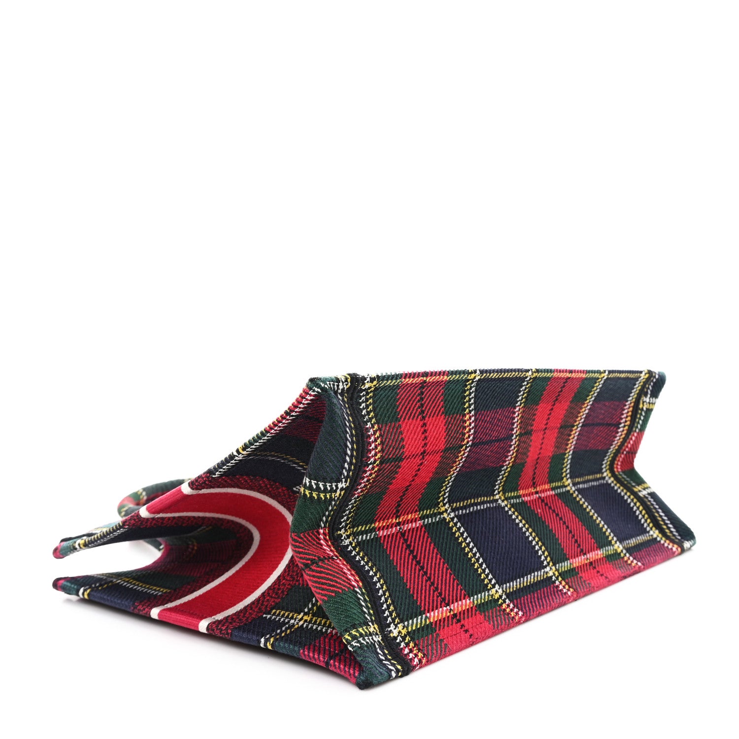 Christian Dior Canvas Embroidered Medium Tartan Check Book Tote Red Multicolor 4 of 10