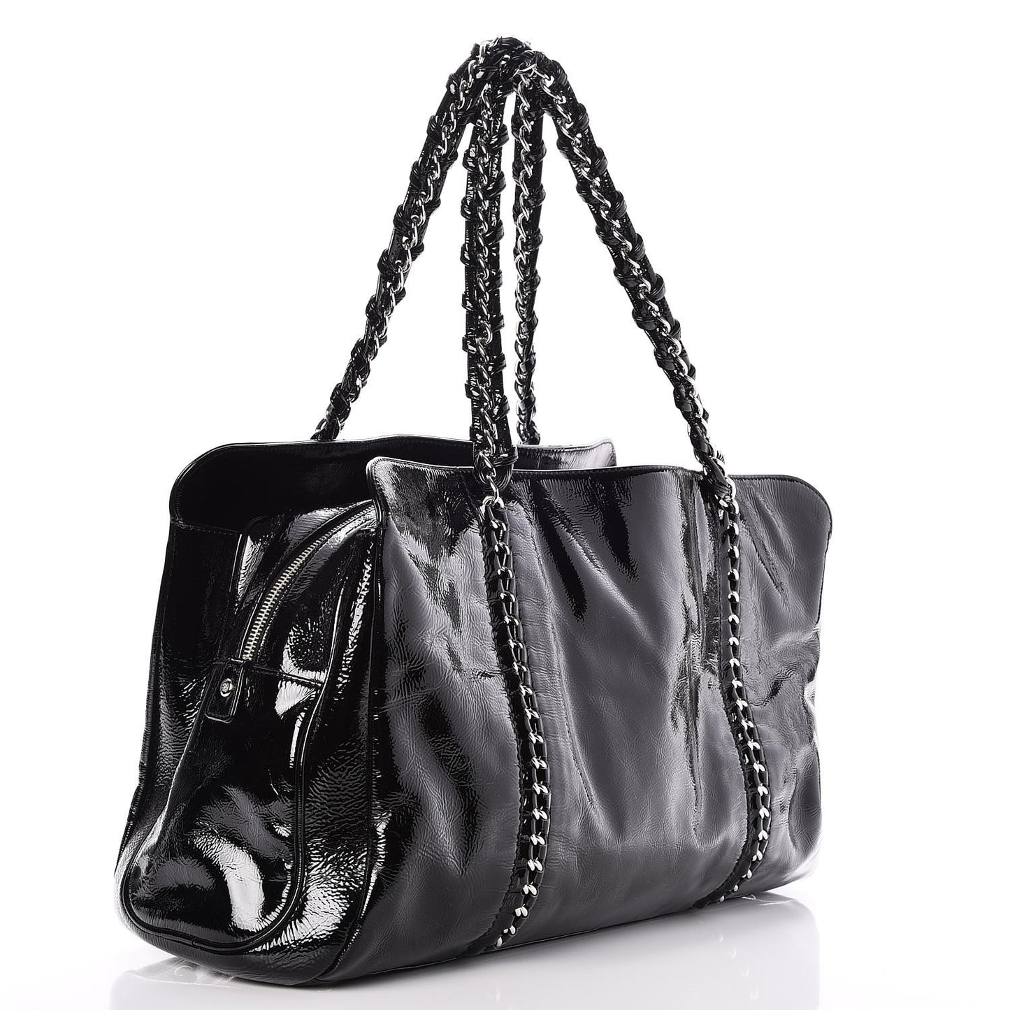 Patent Calfskin Large Luxe Ligne Tote Black