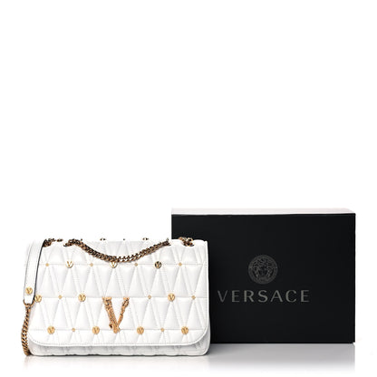 Versace Nappa Quilted Studded Virtus Shoulder Bag White 12 of 12