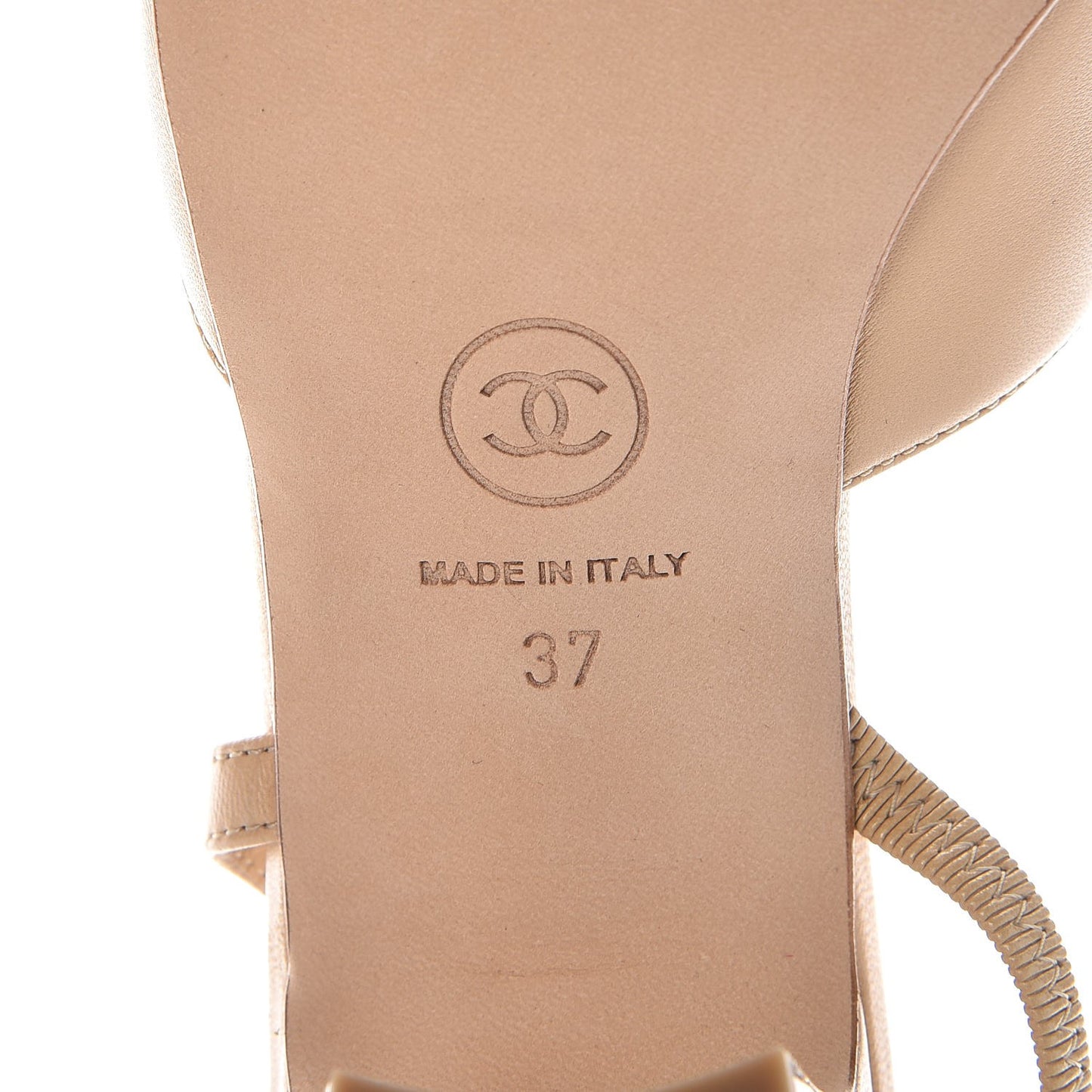 Lambskin Patent Cap Toe CC Slingback Sandals 37 Beige White