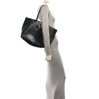 Saint Laurent Calfskin Crocodile Embossed Large Shopper Tote Black 2 of 12