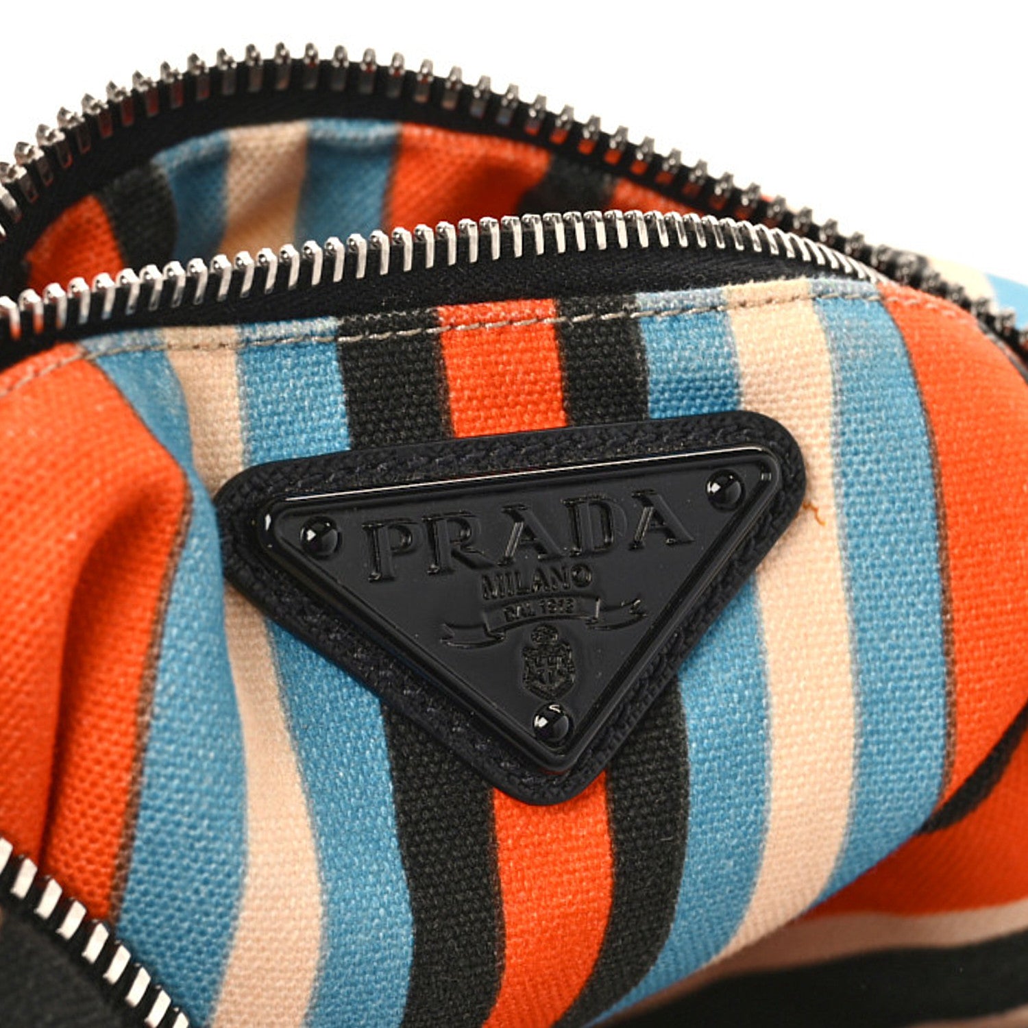 Prada Canvas Logo Embossed Striped Large Triangle Shoulder Bag Arancio 6 of 9