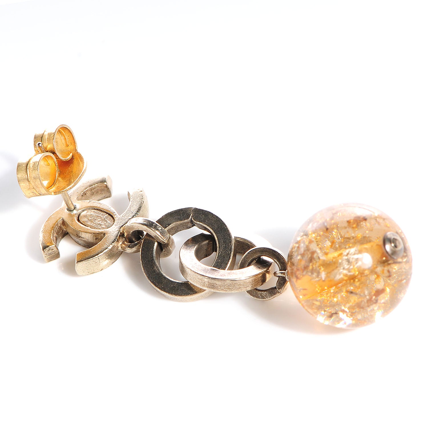 Chanel Brushed Metal Bead CC Drop Earrings Gold 3 of 4