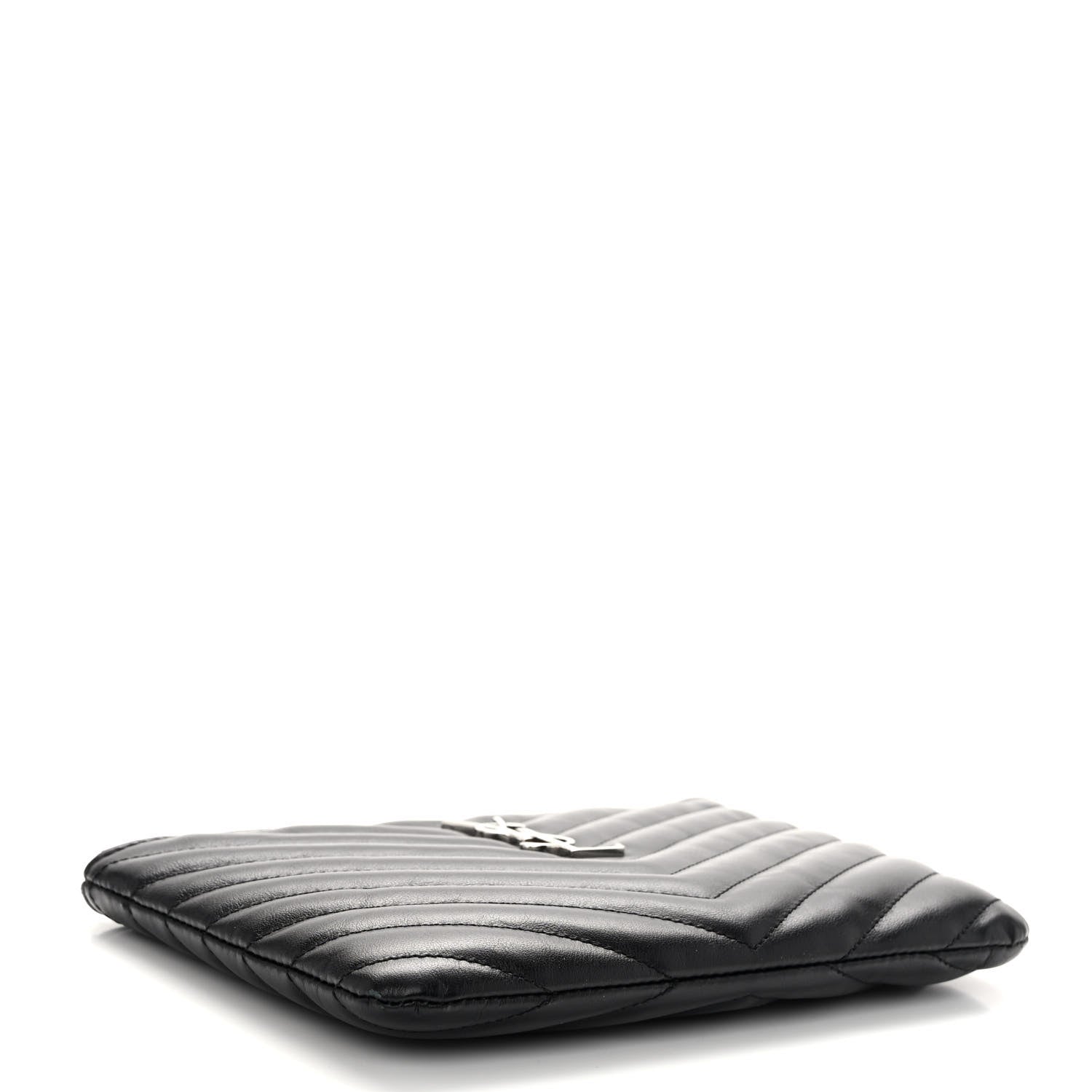 Saint Laurent Calfskin Matelasse Chevron Monogram Pouch Black 4 of 8