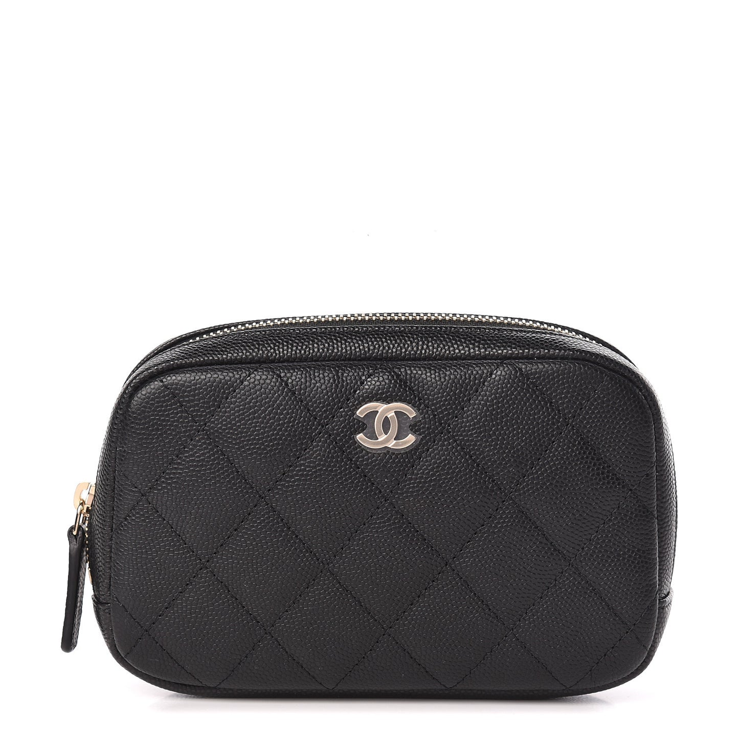 Caviar Quilted Small Curvy Pouch Cosmetic Case Black