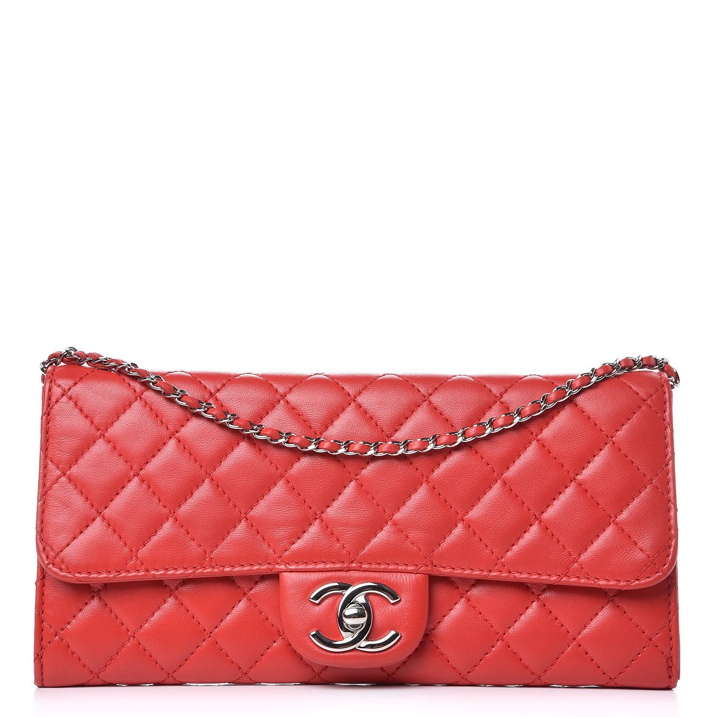 Lambskin Quilted Chain Clutch Flap Red