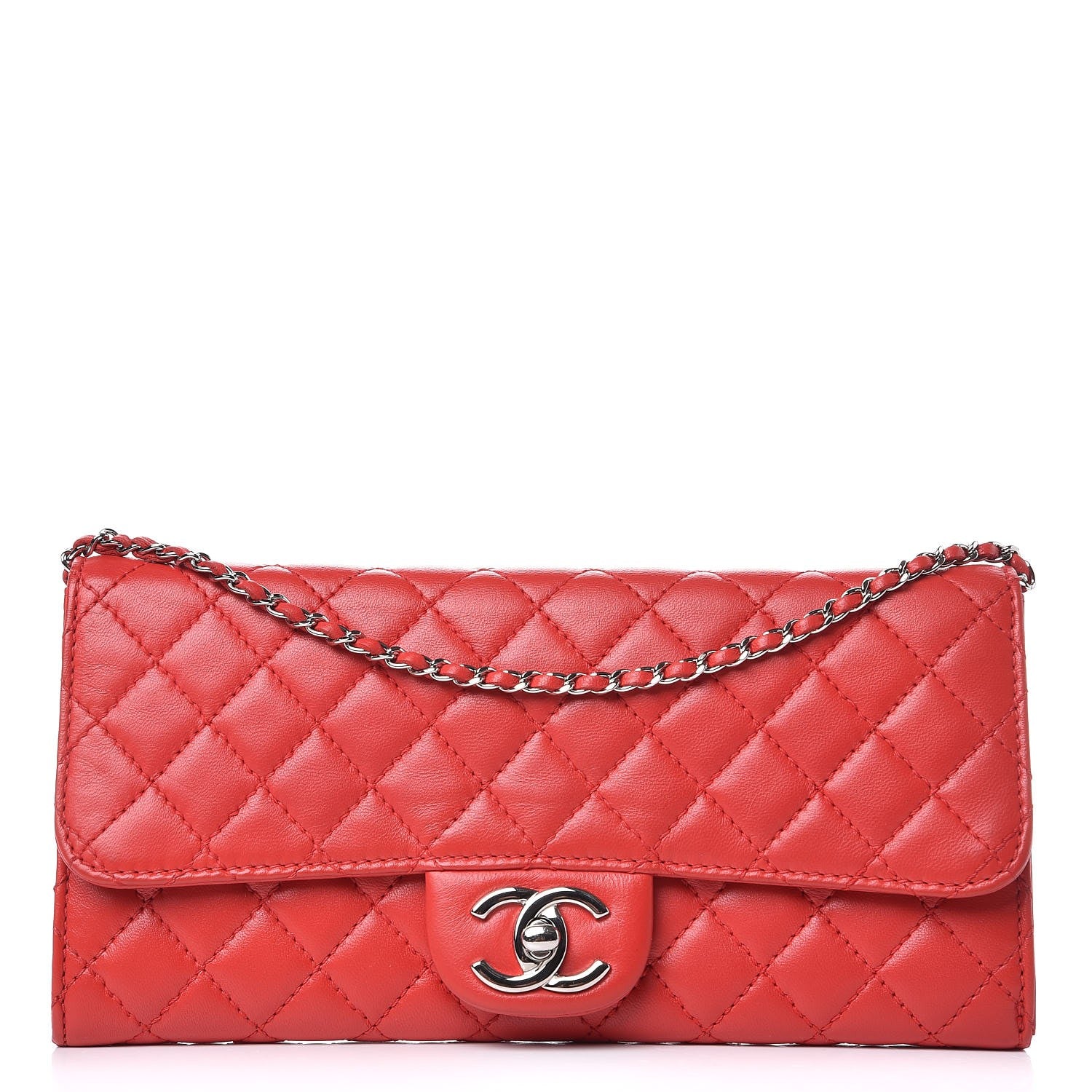 Chanel Lambskin Quilted Chain Clutch Flap Red 1 of 9
