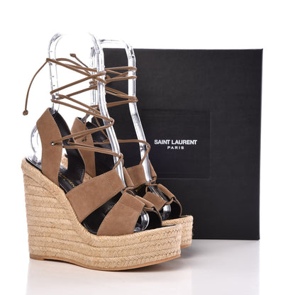 Saint Laurent Kid Scamosciato Espadrille Lace Up Wedges 38.5 New Sigaro 8 of 8