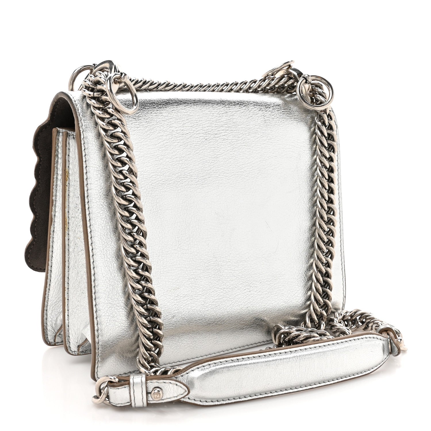 Fendi Vitello Catalan Mirror Scalloped Multi Studded Small Kan I Shoulder Bag Argento 3 of 18