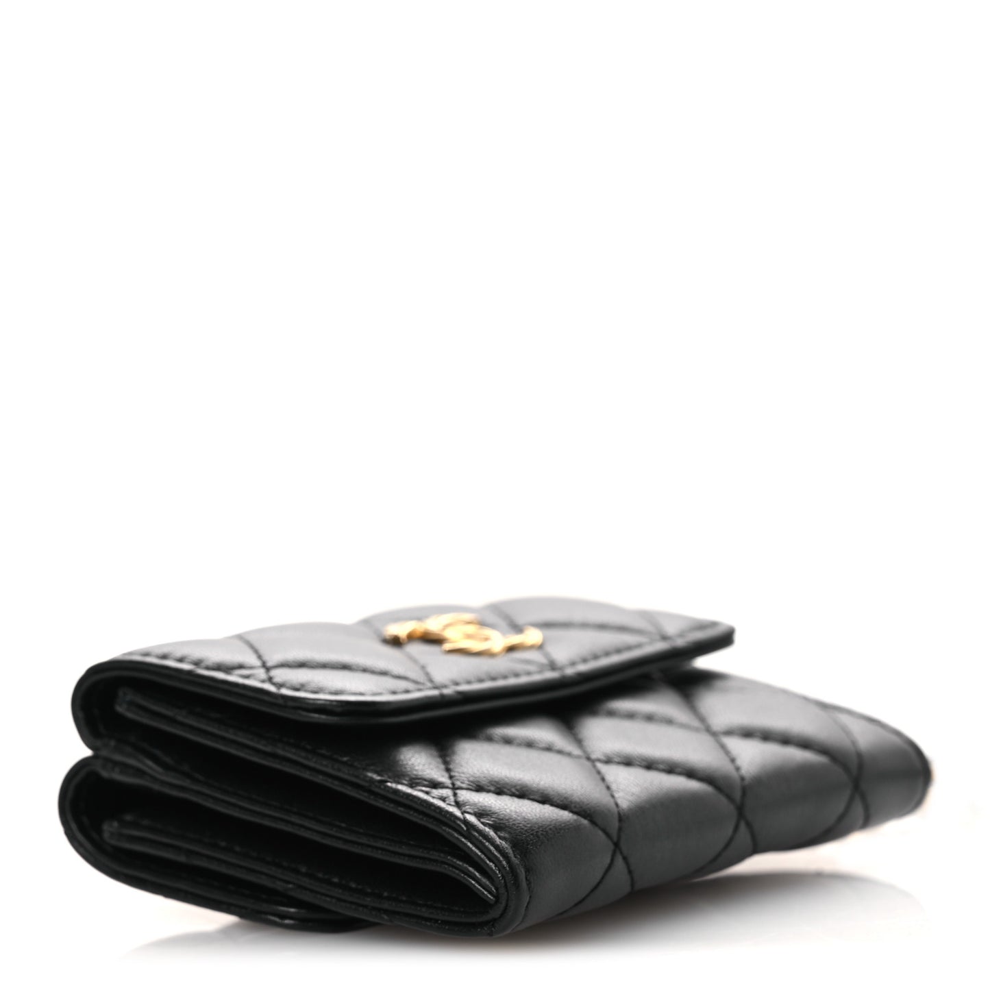 Lambskin Quilted Card Holder with Chain Black