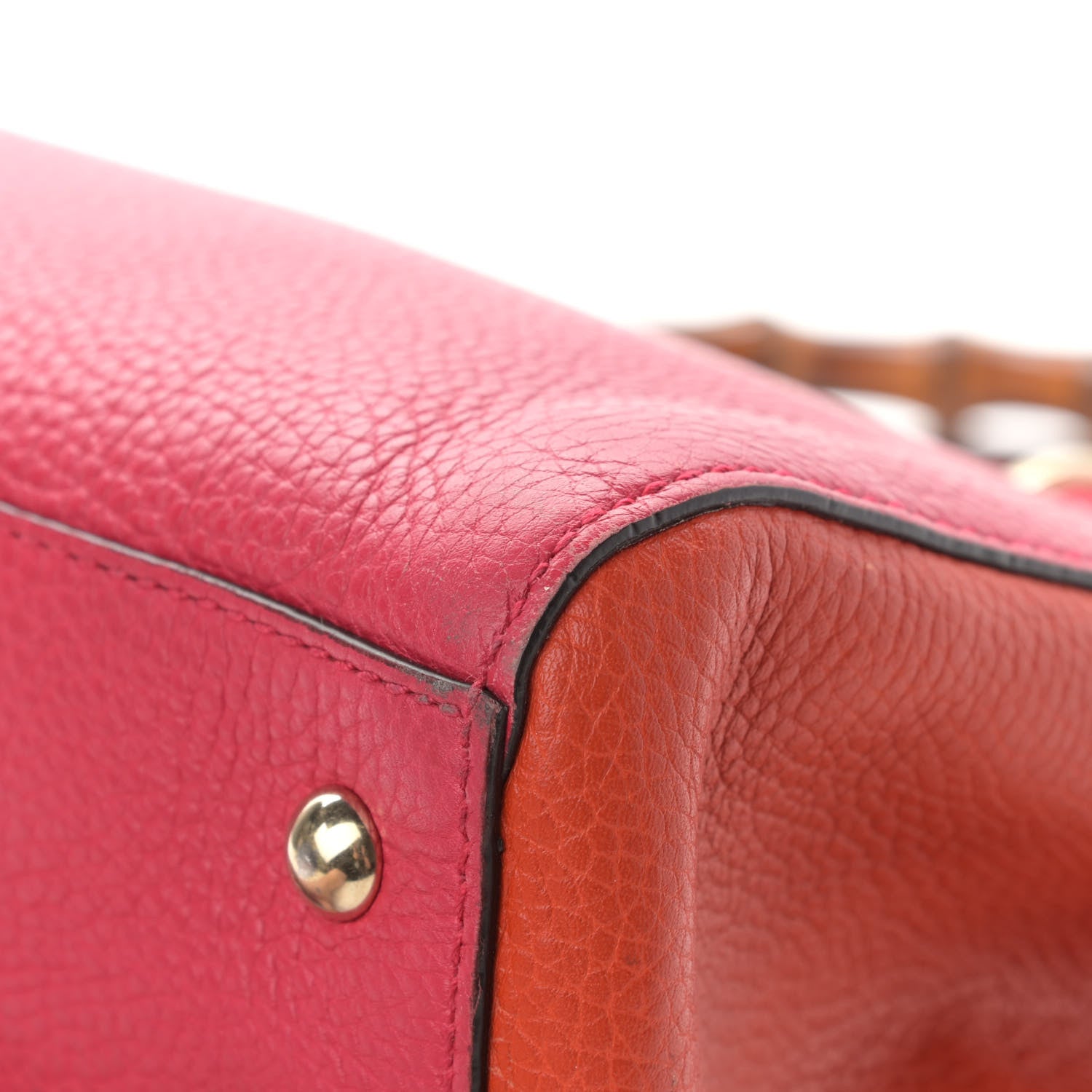 Gucci Pebbled Calfskin Bi-Color Medium Bamboo Shopper Tote Fuchsia Orange 19 of 37