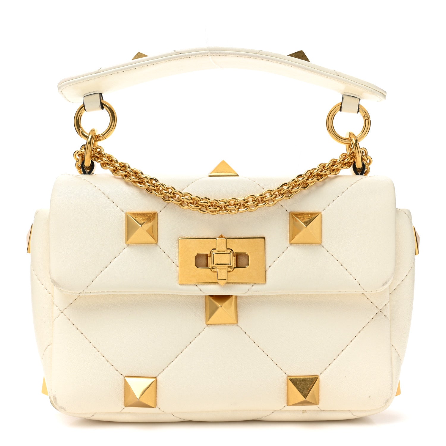 Valentino Garavani Nappa Small Roman Stud Shoulder Bag White 1 of 15