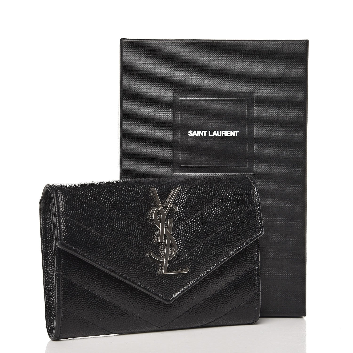 Saint Laurent Grain De Poudre Matelasse Chevron Small Monogram Envelope Wallet Black 7 of 7