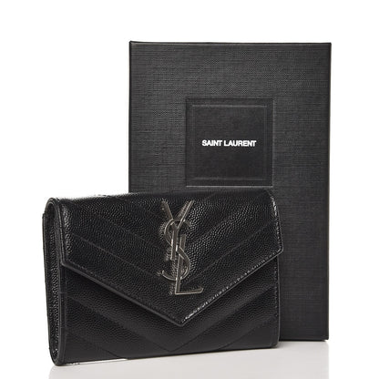 Saint Laurent Grain De Poudre Matelasse Chevron Small Monogram Envelope Wallet Black 7 of 7