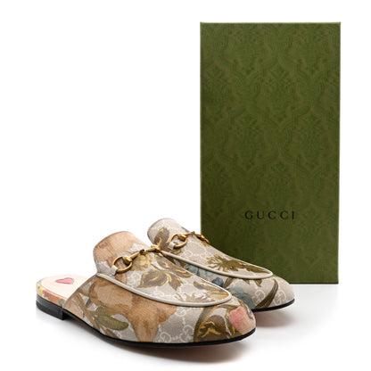 Gucci GG Supreme Monogram Malaga Kid Water Flora Womens Princetown Slippers 40 Beige White Multicolor Mystic White 9 of 9