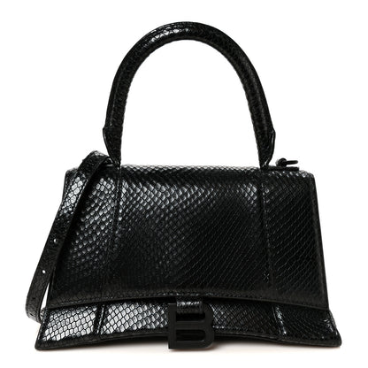 Balenciaga Matte Calfskin Snake Embossed Tonal B Small Hourglass Top Handle Bag Black 1 of 10
