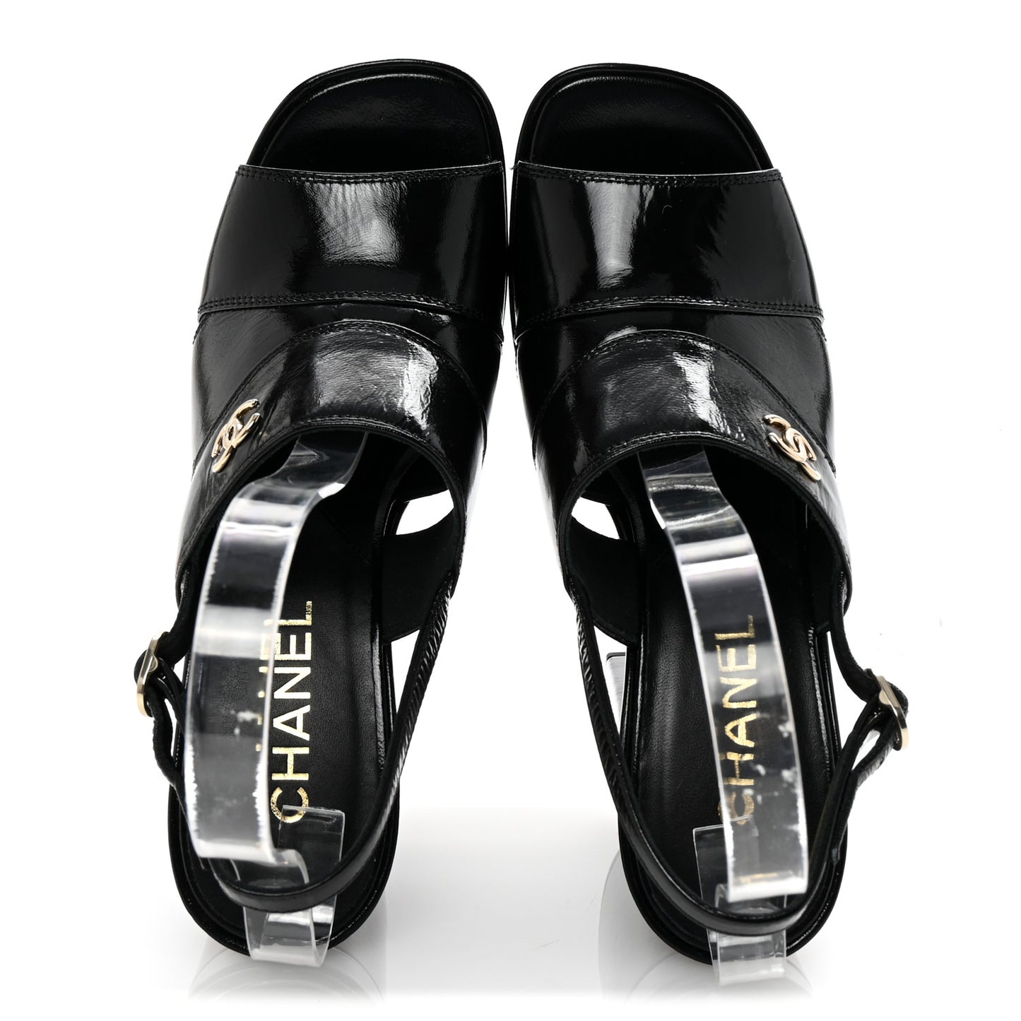 Crumpled Patent Lambskin Platform Sandals 37.5 Black