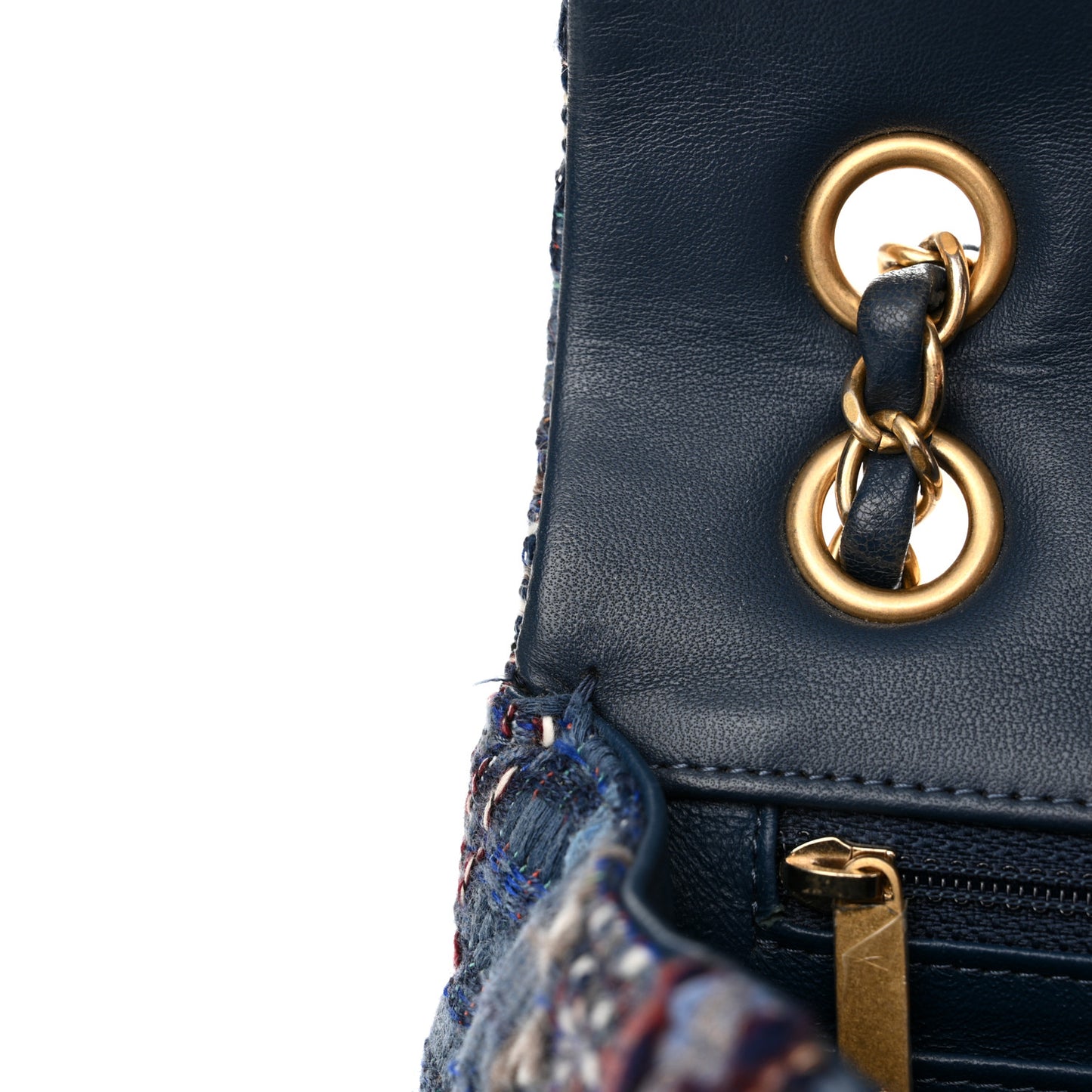 Tweed Braid Medium Flap Navy Blue Multicolor